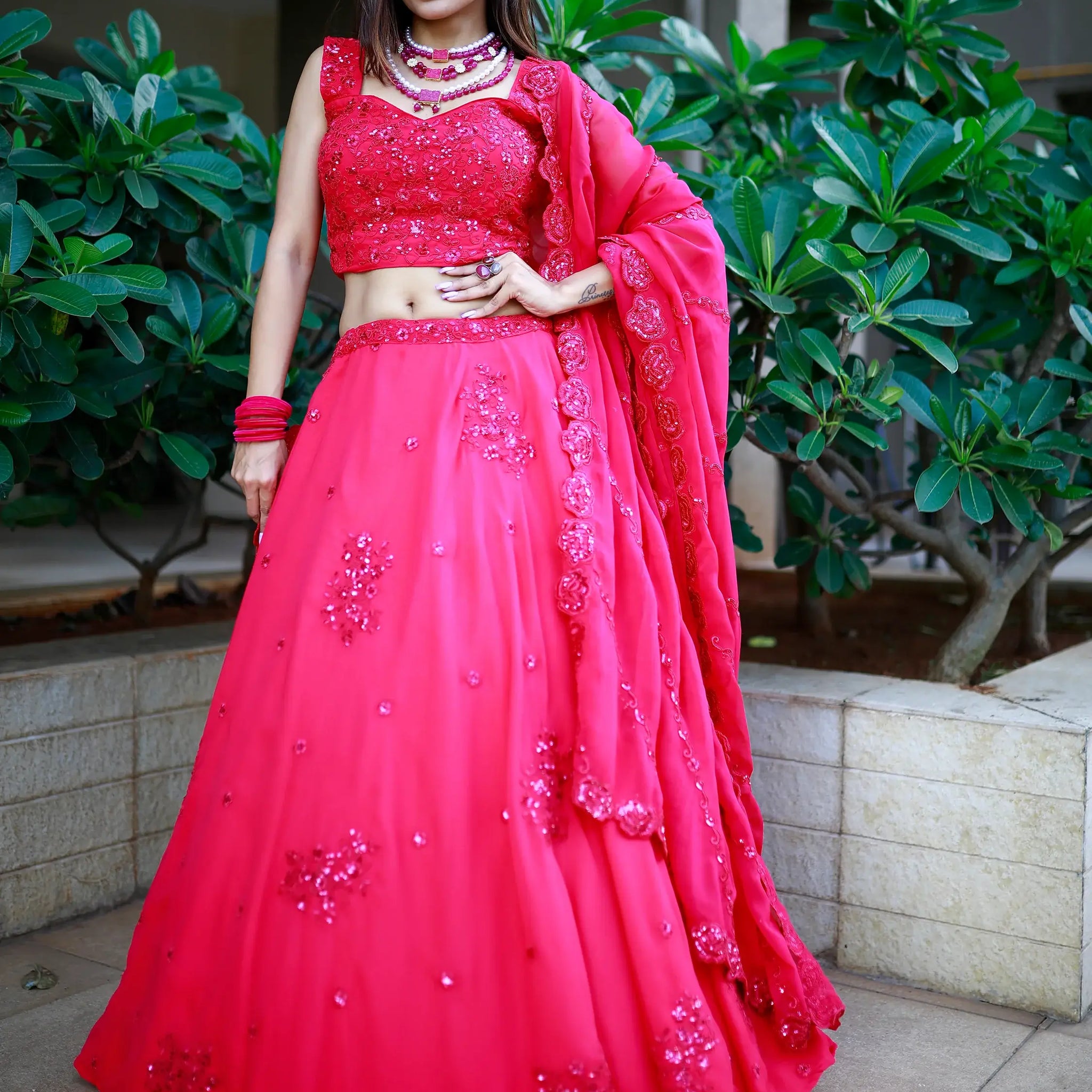 Gorgeous Pink Sequins Georgette Lehenga Choli With Dupatta - Zeel Clothing