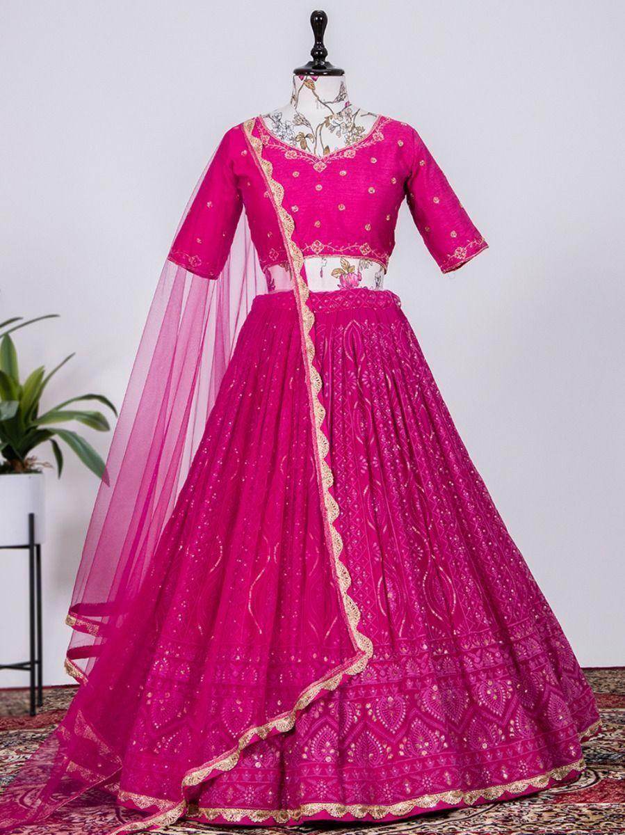 Gorgeous Pink Sequins Georgette Wedding Wear Lehenga Choli - Zeel Clothing