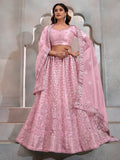 Gorgeous Pink Thread Embroidery Net Wedding Lehenga Choli With Dupatta - Zeel Clothing