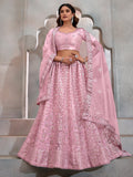 Gorgeous Pink Thread Embroidery Net Wedding Lehenga Choli With Dupatta - Zeel Clothing