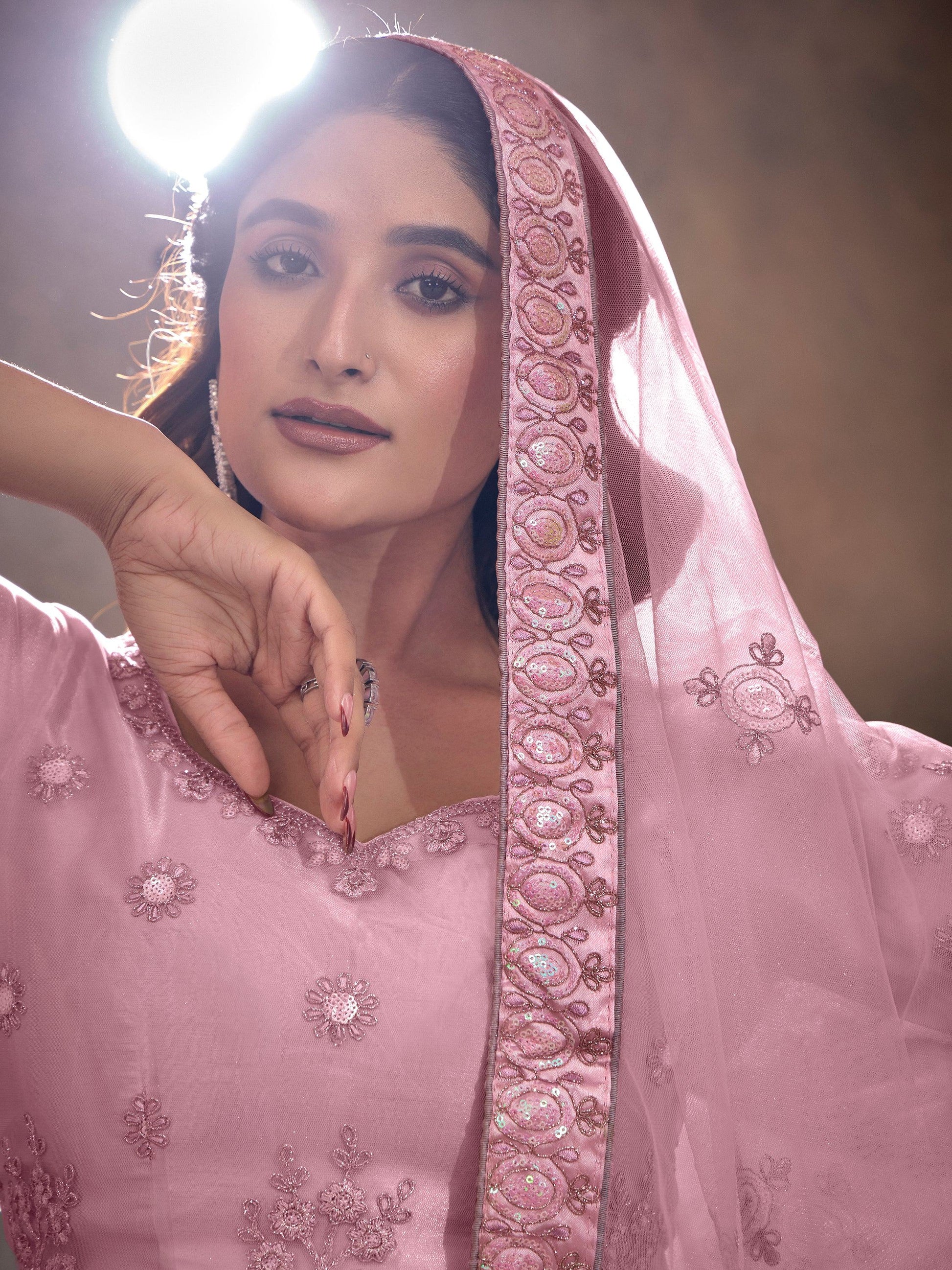 Gorgeous Pink Thread Embroidery Net Wedding Lehenga Choli With Dupatta - Zeel Clothing