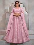 Gorgeous Pink Thread Embroidery Net Wedding Lehenga Choli With Dupatta - Zeel Clothing