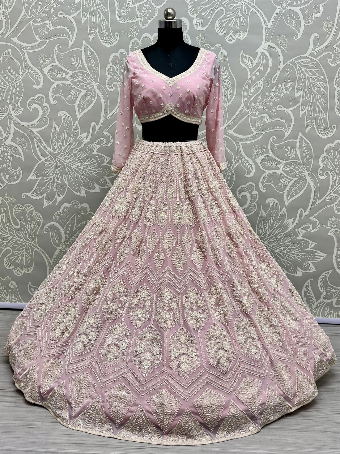 Gorgeous Pink Thread Work Georgette Bridesmaid Lehenga Choli - Zeel Clothing