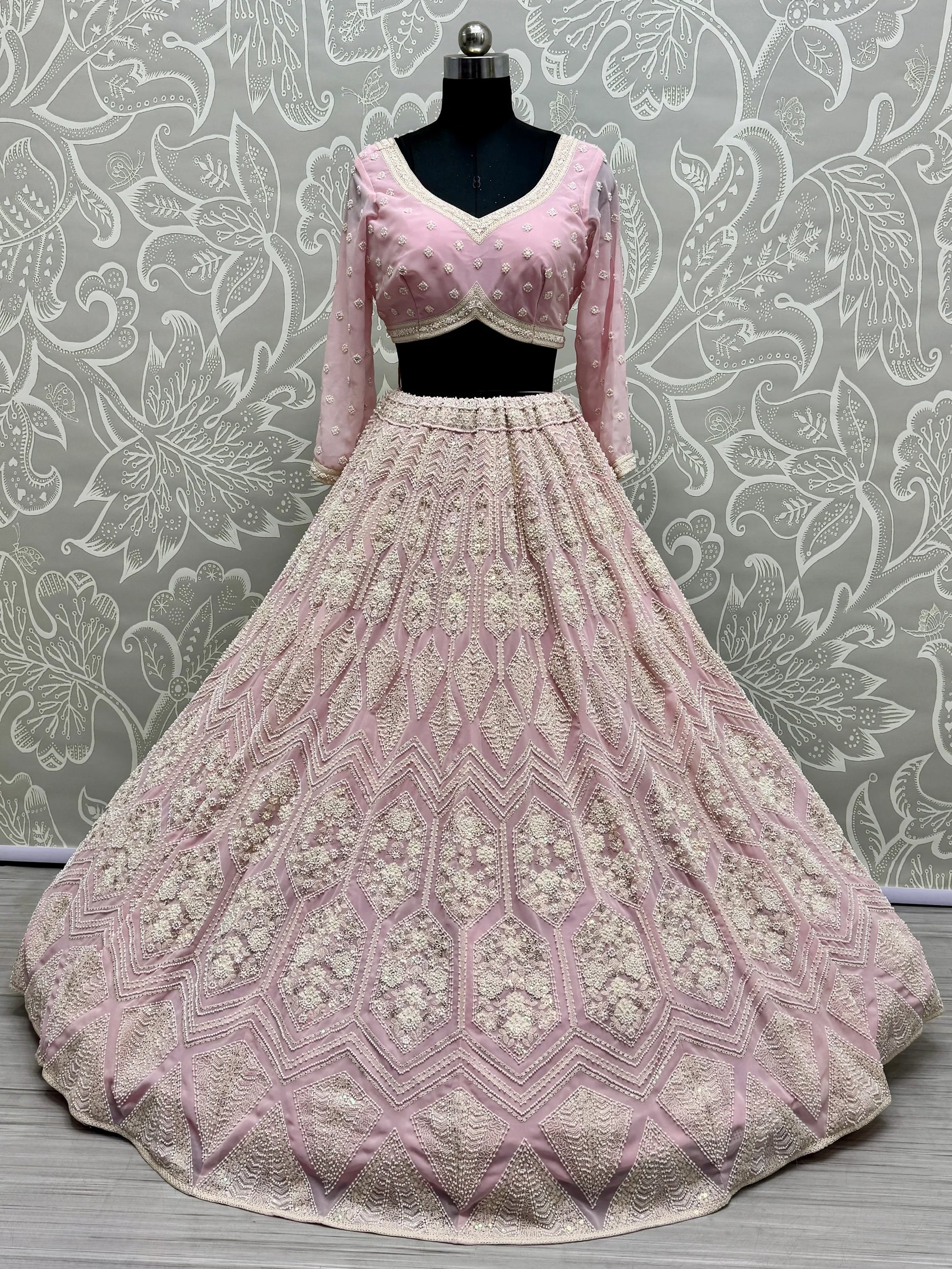 Gorgeous Pink Thread Work Georgette Bridesmaid Lehenga Choli - Zeel Clothing