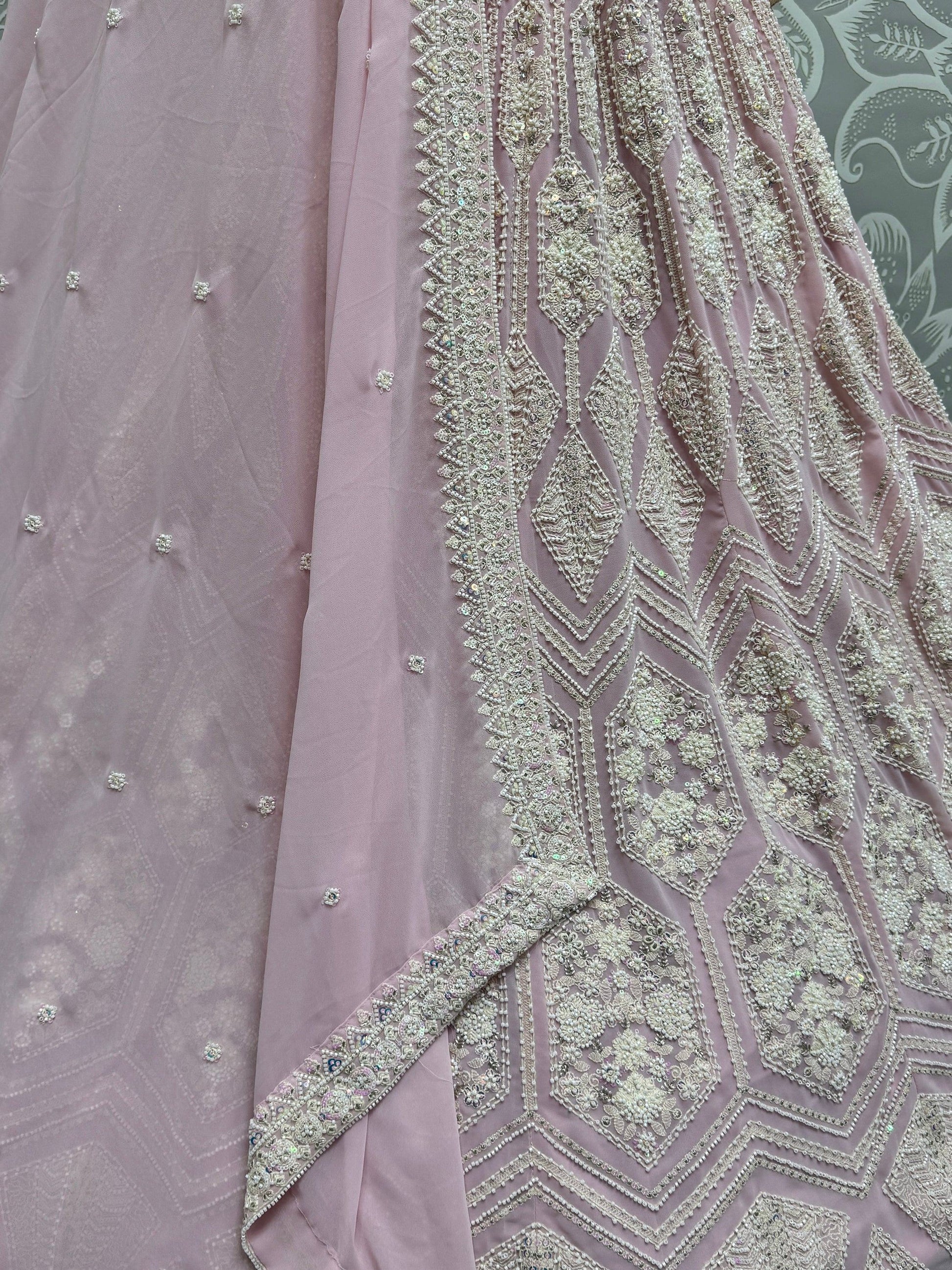 Gorgeous Pink Thread Work Georgette Bridesmaid Lehenga Choli - Zeel Clothing