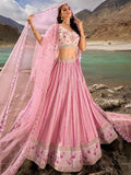 Gorgeous Pink Thread Work Georgette Lehenga Choli With Dupatta - Zeel Clothing