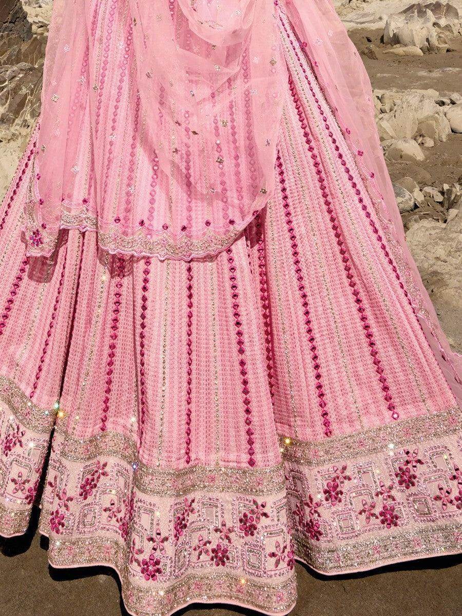 Gorgeous Pink Thread Work Georgette Lehenga Choli With Dupatta - Zeel Clothing