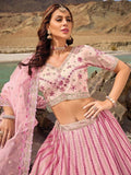 Gorgeous Pink Thread Work Georgette Lehenga Choli With Dupatta - Zeel Clothing