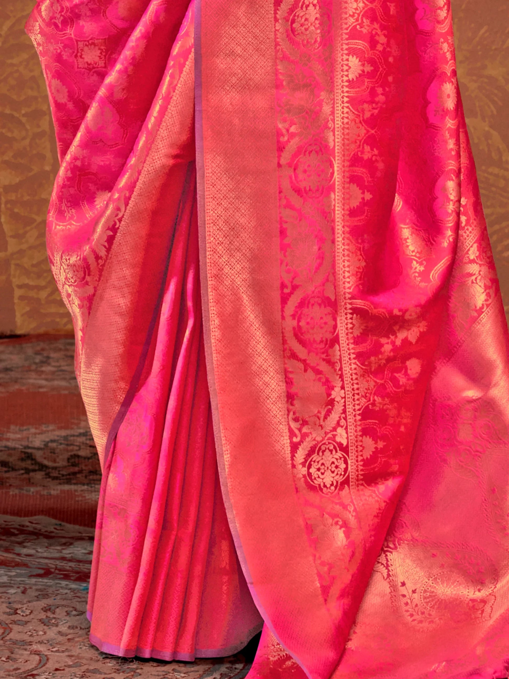 Gorgeous Pink Zari Weaving Silk Festival Wear Saree With Blouse - Zeel Clothing