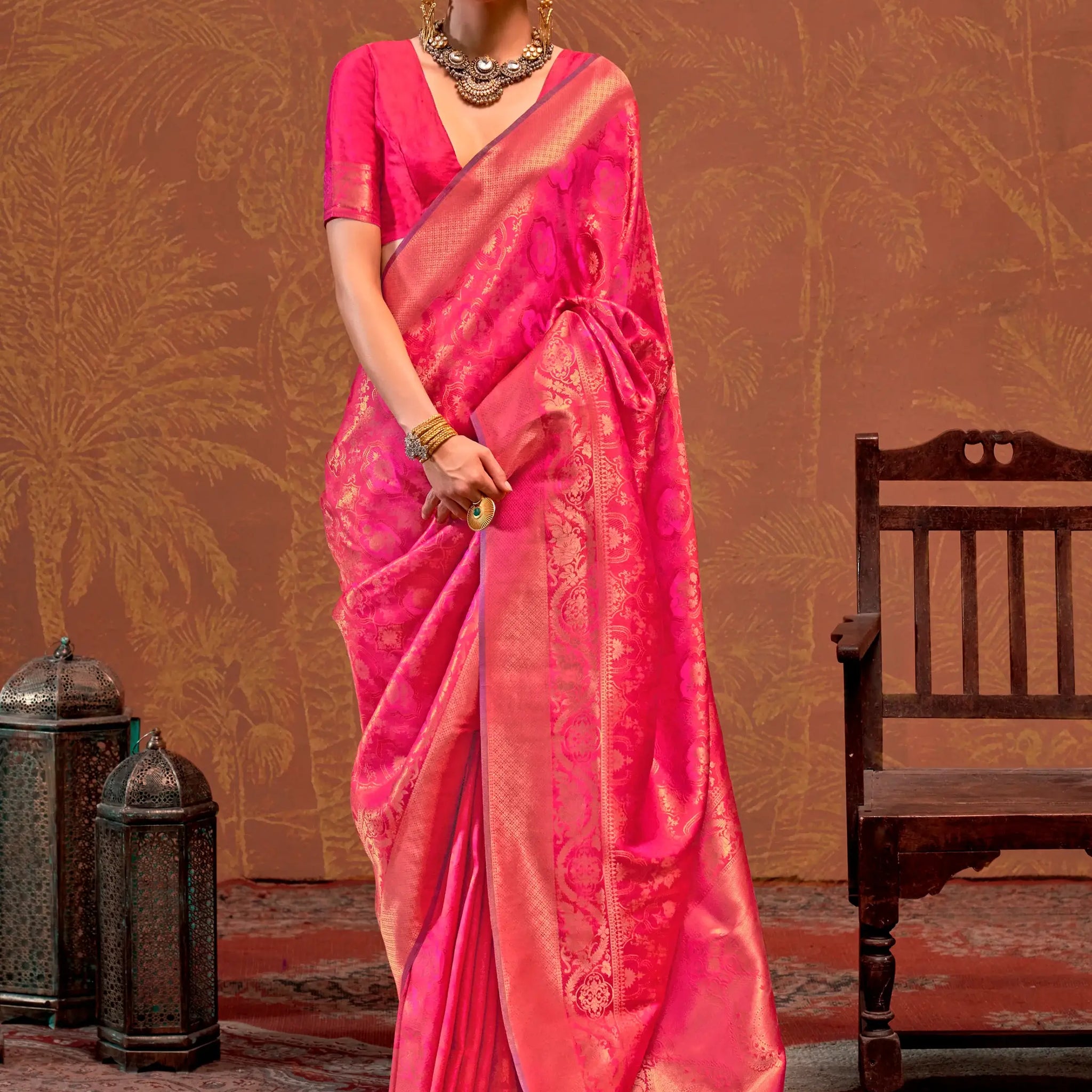 Gorgeous Pink Zari Weaving Silk Festival Wear Saree With Blouse - Zeel Clothing
