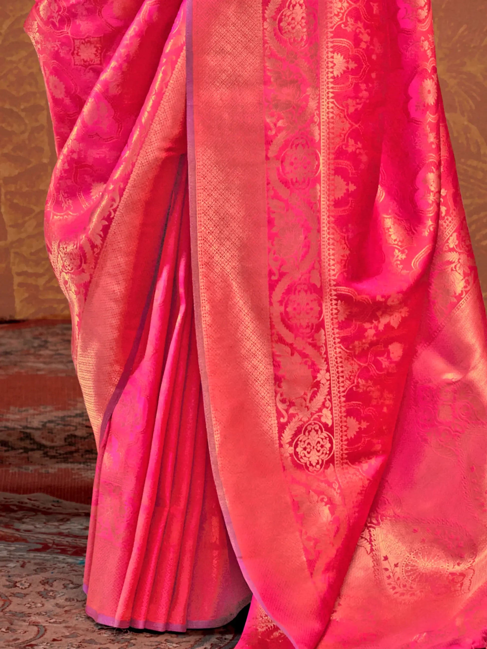 Gorgeous Pink Zari Weaving Silk Festival Wear Saree With Blouse - Zeel Clothing