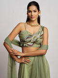 Gorgeous Pista Green Khatli Work Georgette Party Wear Crop Top Palazzo - Zeel Clothing