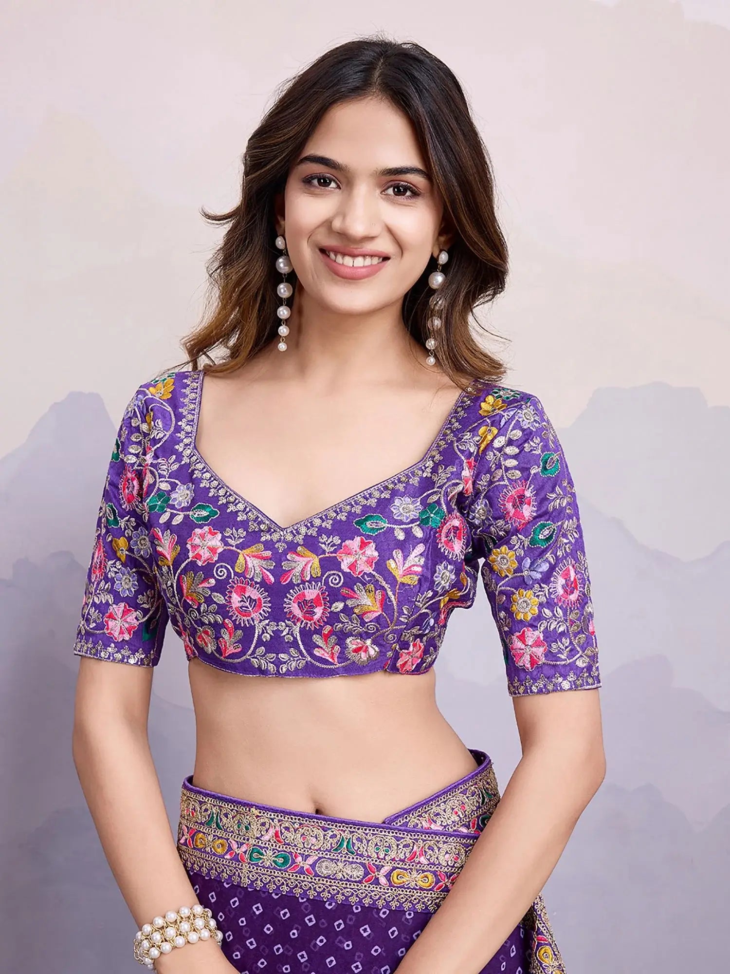 Gorgeous Purple Bandhani Printed Georgette Festive Wear Saree With Blouse - Zeel Clothing