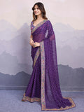 Gorgeous Purple Bandhani Printed Georgette Festive Wear Saree With Blouse - Zeel Clothing
