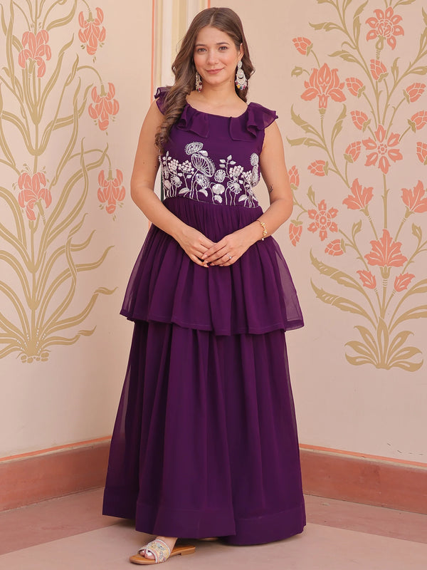 Gorgeous Purple Beads Work Organza Festival Wear Gown - Zeel Clothing