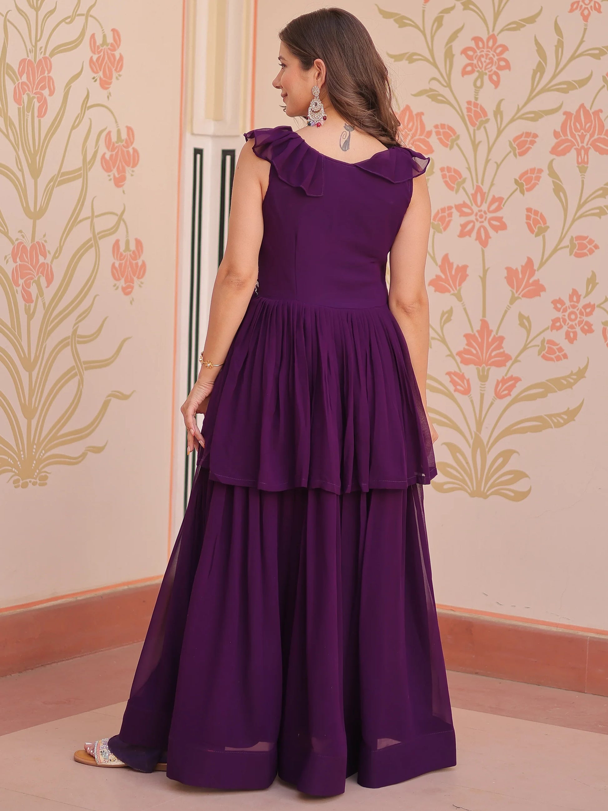 Gorgeous Purple Beads Work Organza Festival Wear Gown - Zeel Clothing
