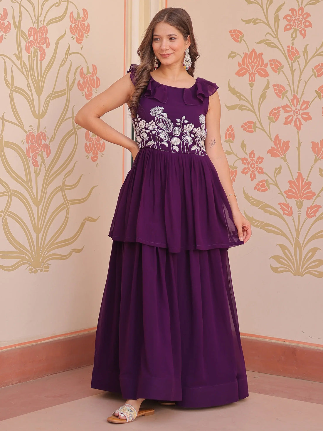 Gorgeous Purple Beads Work Organza Festival Wear Gown - Zeel Clothing