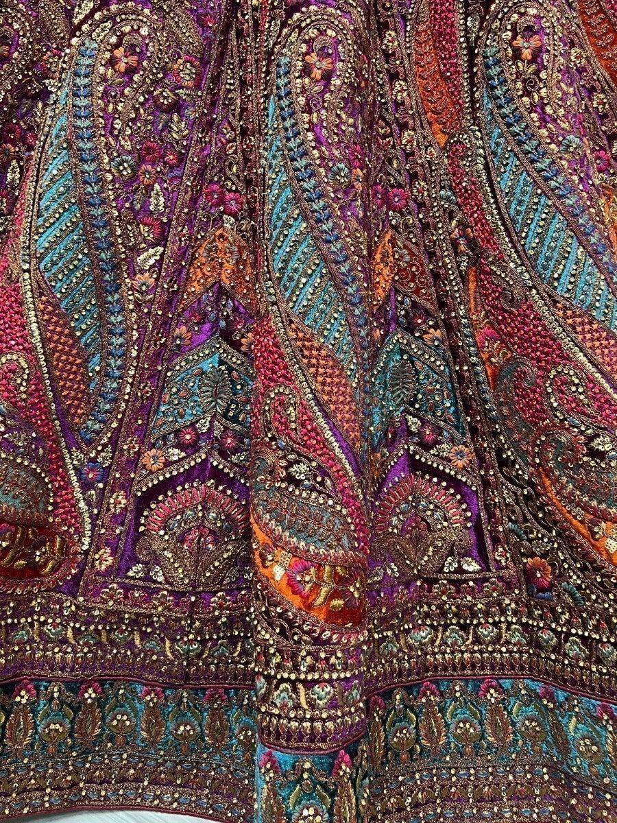 Gorgeous Purple Embroidered Velvet Lehenga Choli With Double Dupatta - Zeel Clothing
