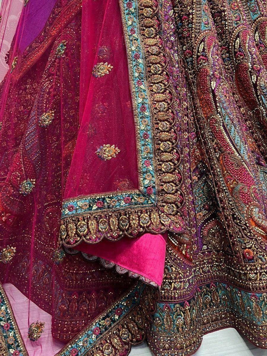 Gorgeous Purple Embroidered Velvet Lehenga Choli With Double Dupatta - Zeel Clothing