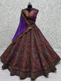 Gorgeous Purple Embroidered Velvet Lehenga Choli With Double Dupatta - Zeel Clothing