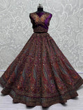Gorgeous Purple Embroidered Velvet Lehenga Choli With Double Dupatta - Zeel Clothing