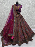 Gorgeous Purple Embroidered Velvet Lehenga Choli With Double Dupatta - Zeel Clothing