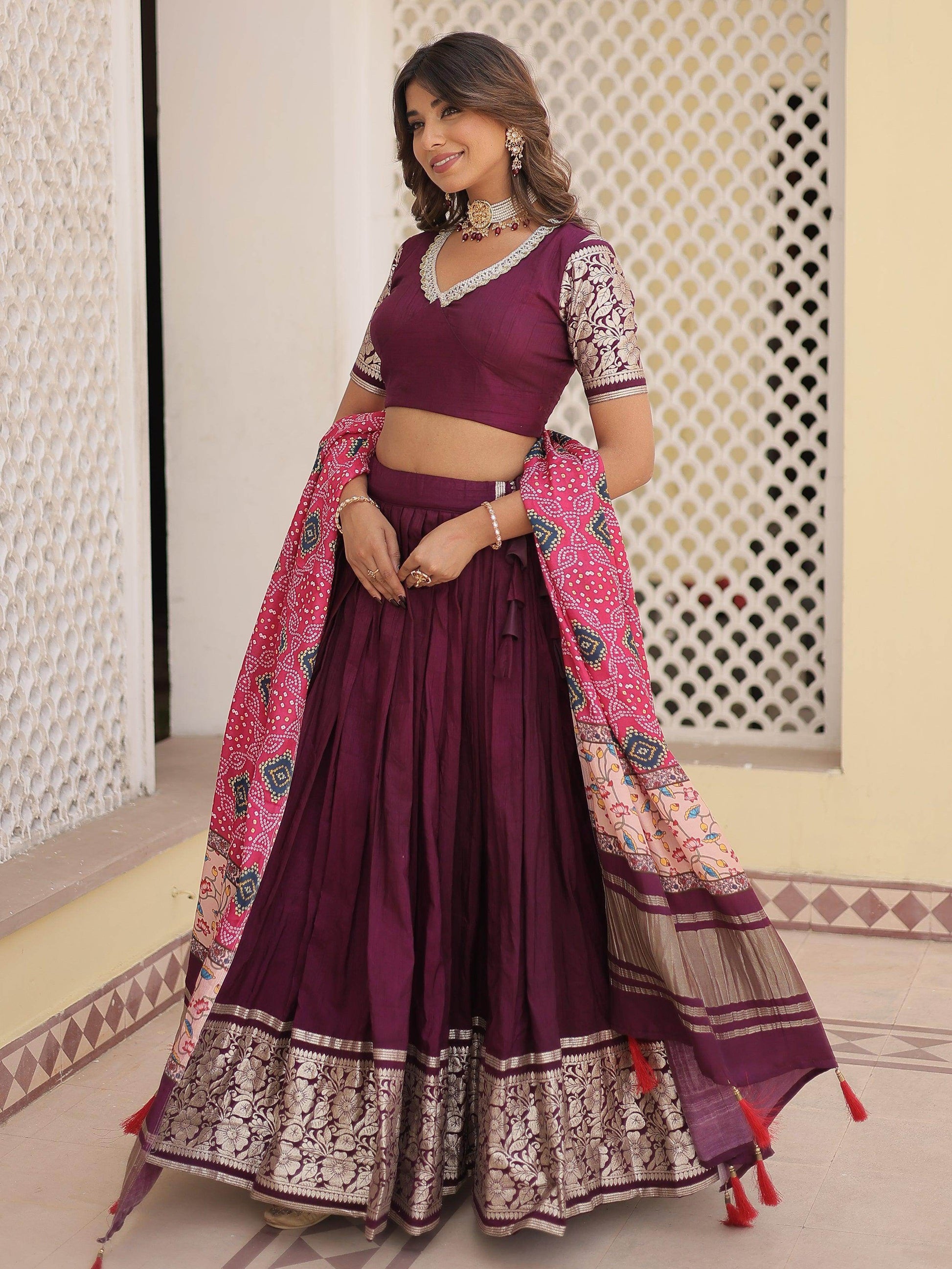 Gorgeous Purple Jacquard Wedding Lehenga Choli With Gaji Silk Dupatta - Zeel Clothing