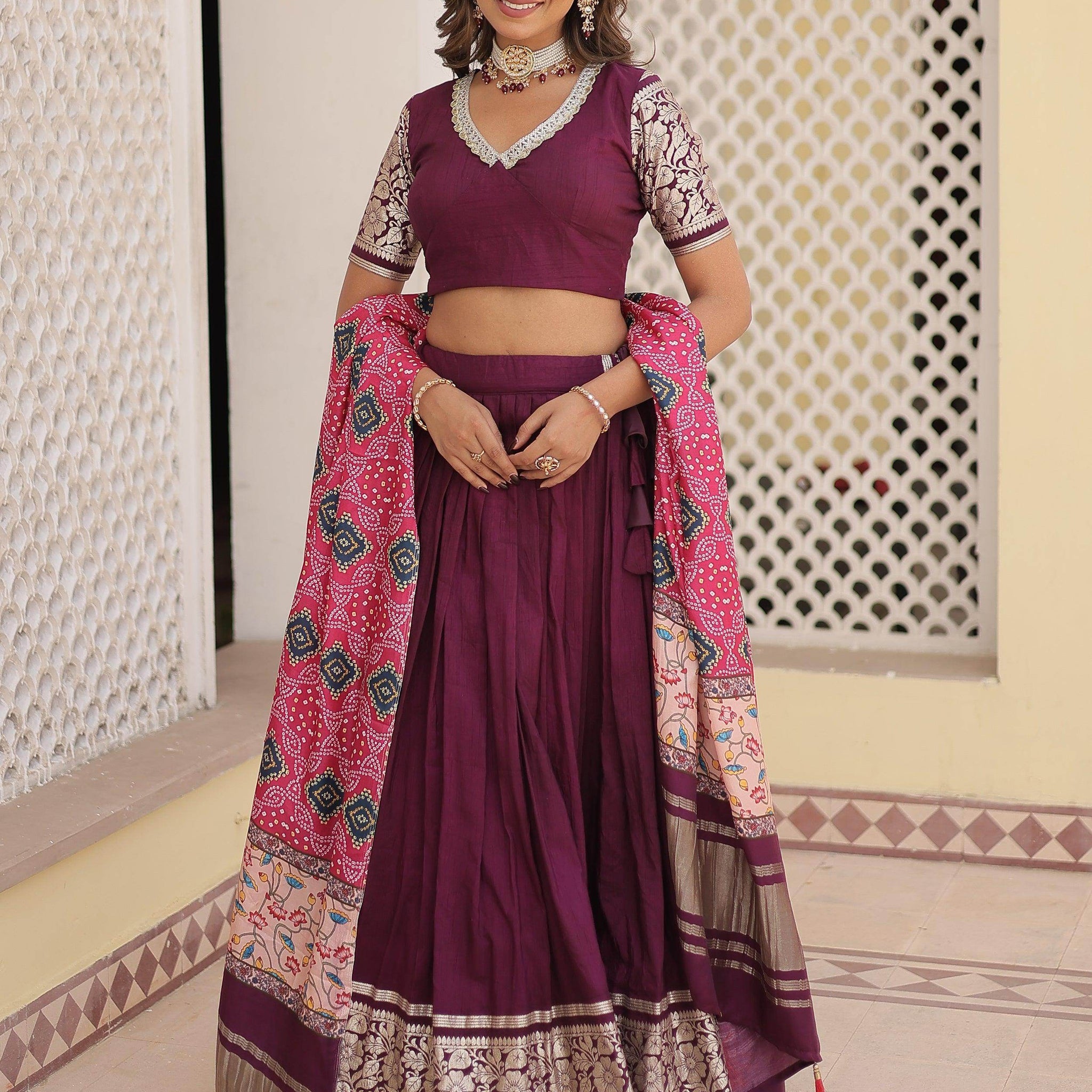 Gorgeous Purple Jacquard Wedding Lehenga Choli With Gaji Silk Dupatta - Zeel Clothing