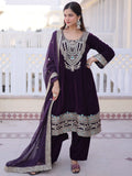 Gorgeous Purple Sequins Work Velvet  Festival Wear Palazzo Suit