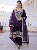 Gorgeous Purple Sequins Work Velvet  Festival Wear Palazzo Suit