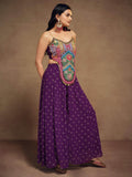 Gorgeous Purple Thread Work Georgette Festival Wear Crop Top Palazzo - Zeel Clothing