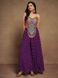 Gorgeous Purple Thread Work Georgette Festival Wear Crop Top Palazzo - Zeel Clothing
