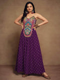 Gorgeous Purple Thread Work Georgette Festival Wear Crop Top Palazzo - Zeel Clothing