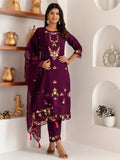 Gorgeous Purple Thread Work Viscose Silk Festive Wear Pant Suit - Zeel Clothing