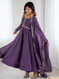 Gorgeous Purple Zari Embroidery Chanderi Event Wear Anarkali Gown With Dupatta