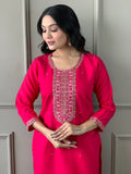 Gorgeous Rani Pink Embroidered Chanderi Silk Traditional Pant Suit - Zeel Clothing