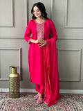 Gorgeous Rani Pink Embroidered Chanderi Silk Traditional Pant Suit - Zeel Clothing