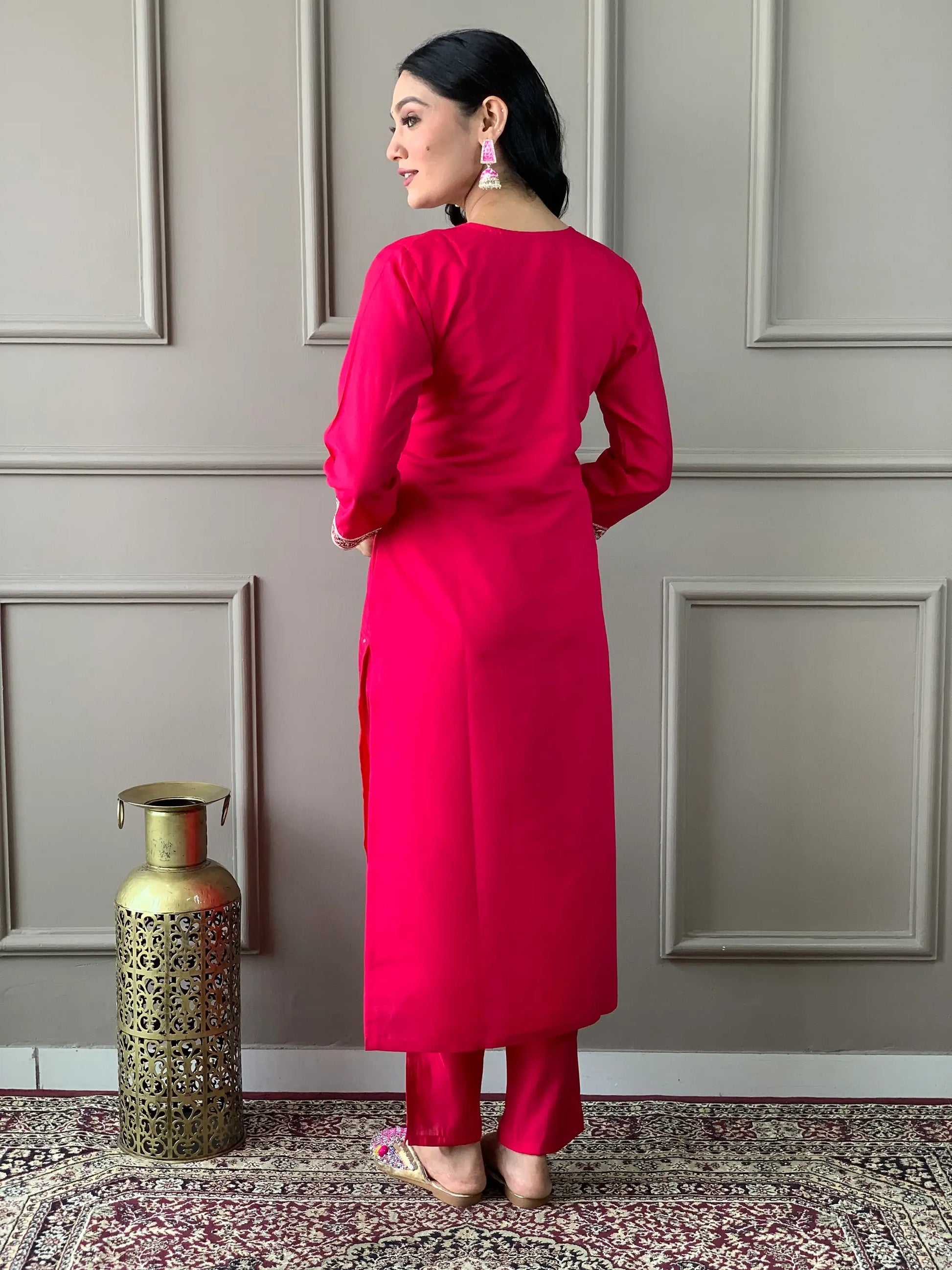 Gorgeous Rani Pink Embroidered Chanderi Silk Traditional Pant Suit - Zeel Clothing