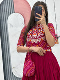 Gorgeous Rani Pink Embroidered Georgette Gown With Jacket - Zeel Clothing