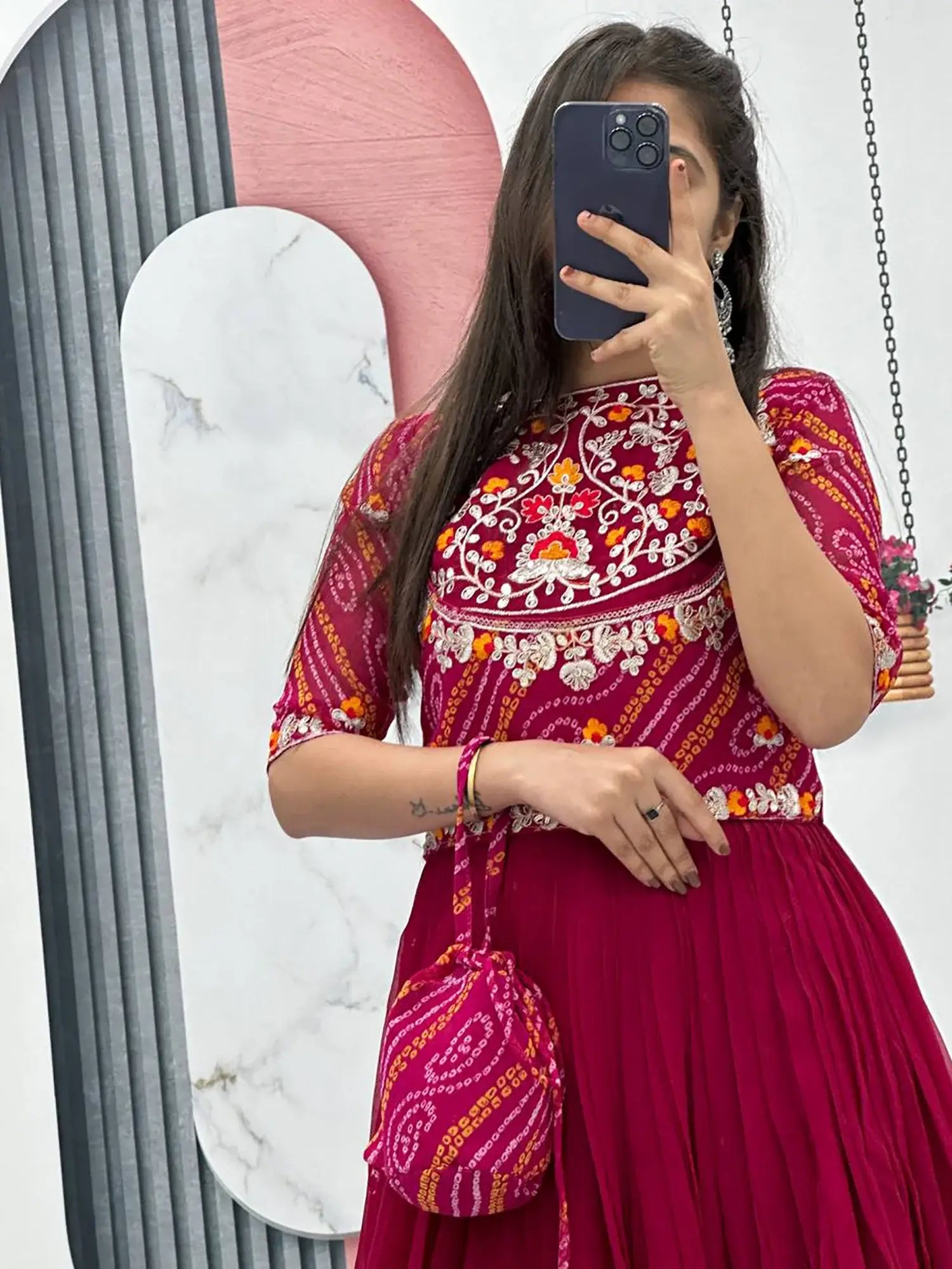 Gorgeous Rani Pink Embroidered Georgette Gown With Jacket - Zeel Clothing