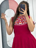 Gorgeous Rani Pink Embroidered Georgette Gown With Jacket - Zeel Clothing
