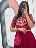 Gorgeous Rani Pink Embroidered Georgette Gown With Jacket - Zeel Clothing