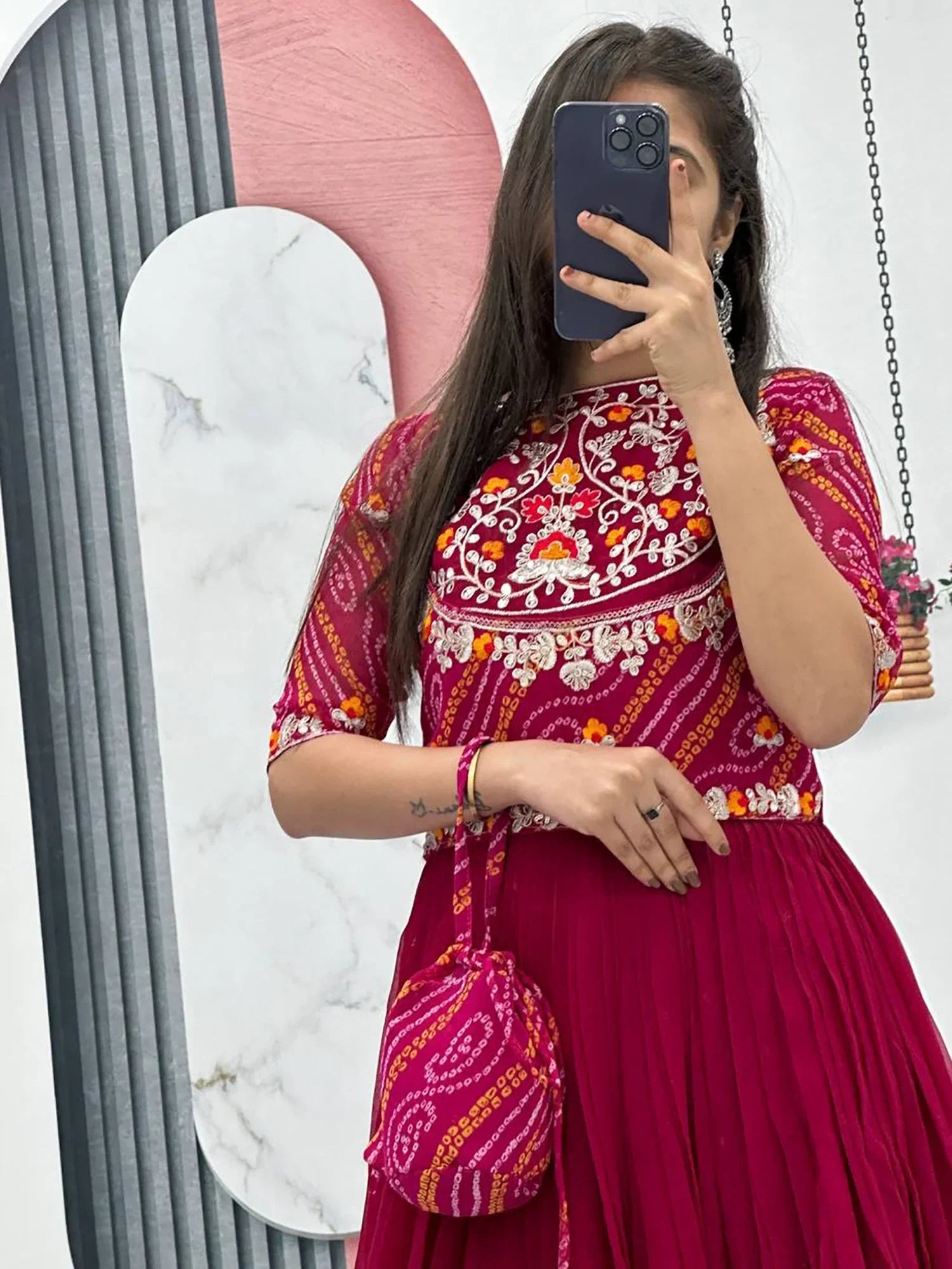 Gorgeous Rani Pink Embroidered Georgette Gown With Jacket - Zeel Clothing