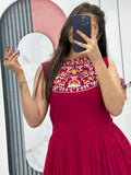 Gorgeous Rani Pink Embroidered Georgette Gown With Jacket - Zeel Clothing