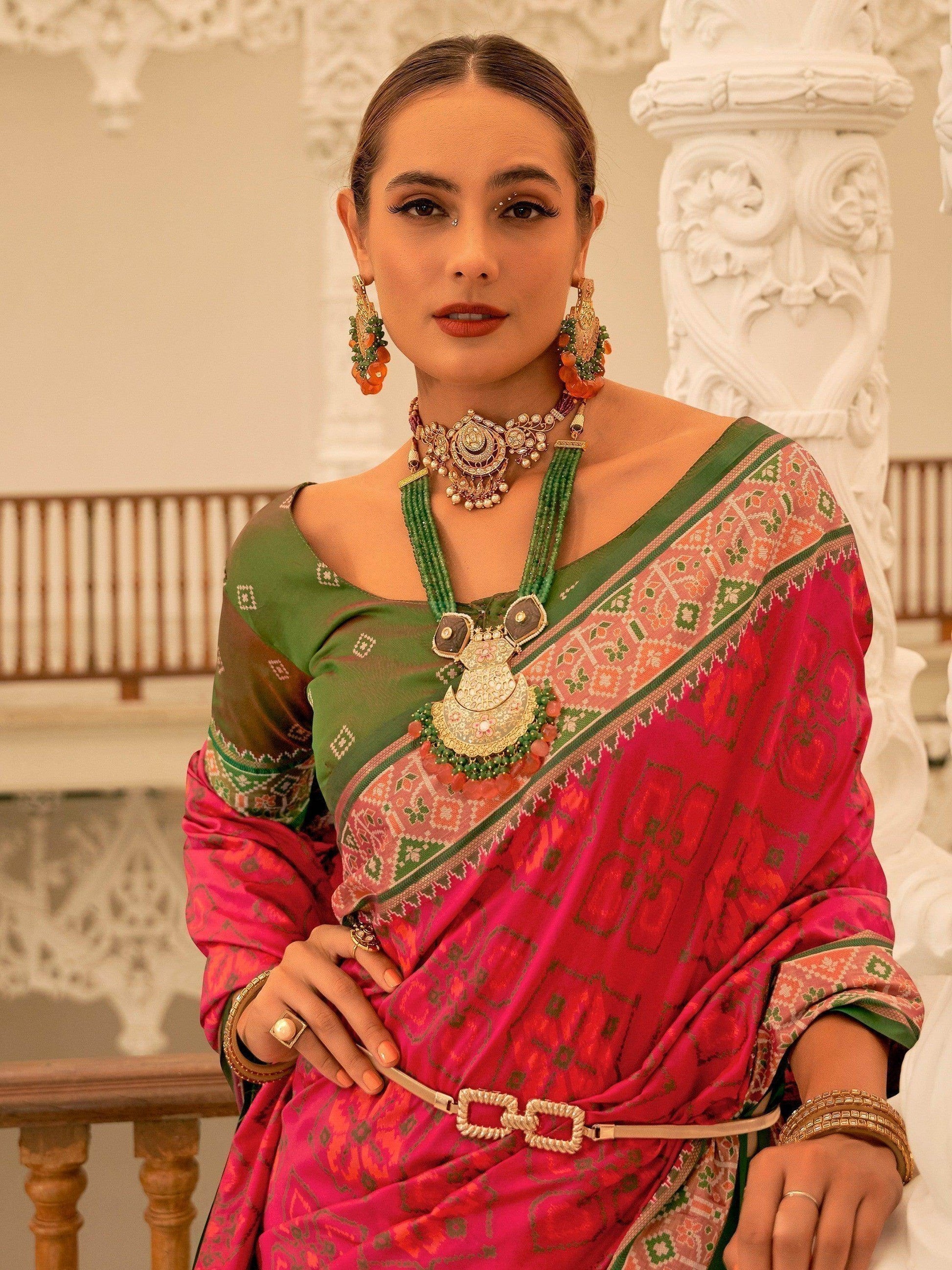 Gorgeous Rani Pink Patola Printed Silk Engagement Wear Saree - Zeel Clothing
