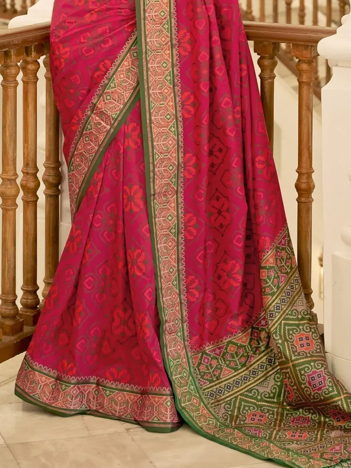 Gorgeous Rani Pink Patola Printed Silk Engagement Wear Saree - Zeel Clothing