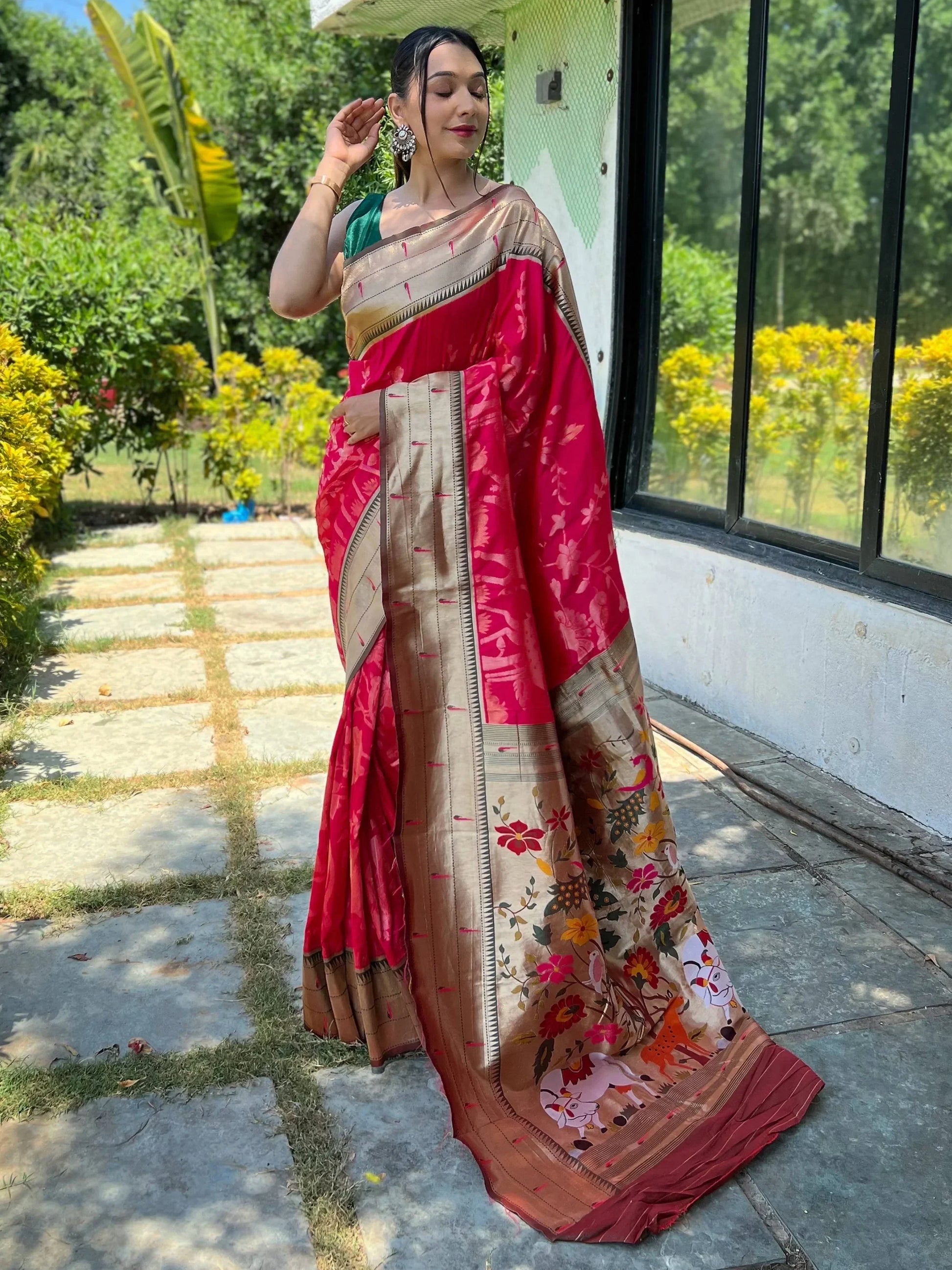 Gorgeous Rani Pink Woven Paithani Silk Classic Saree With Blouse - Zeel Clothing