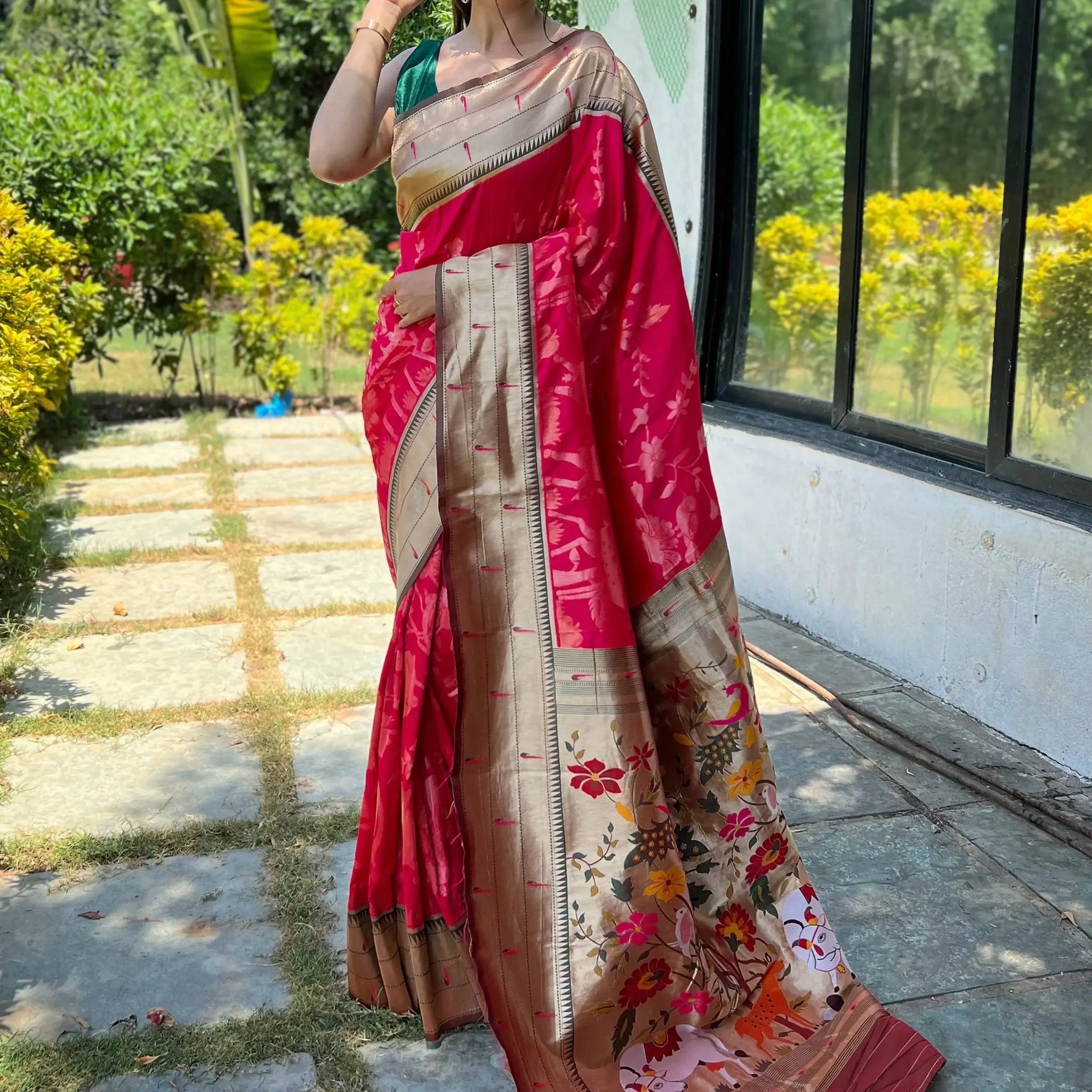 Gorgeous Rani Pink Woven Paithani Silk Classic Saree With Blouse - Zeel Clothing