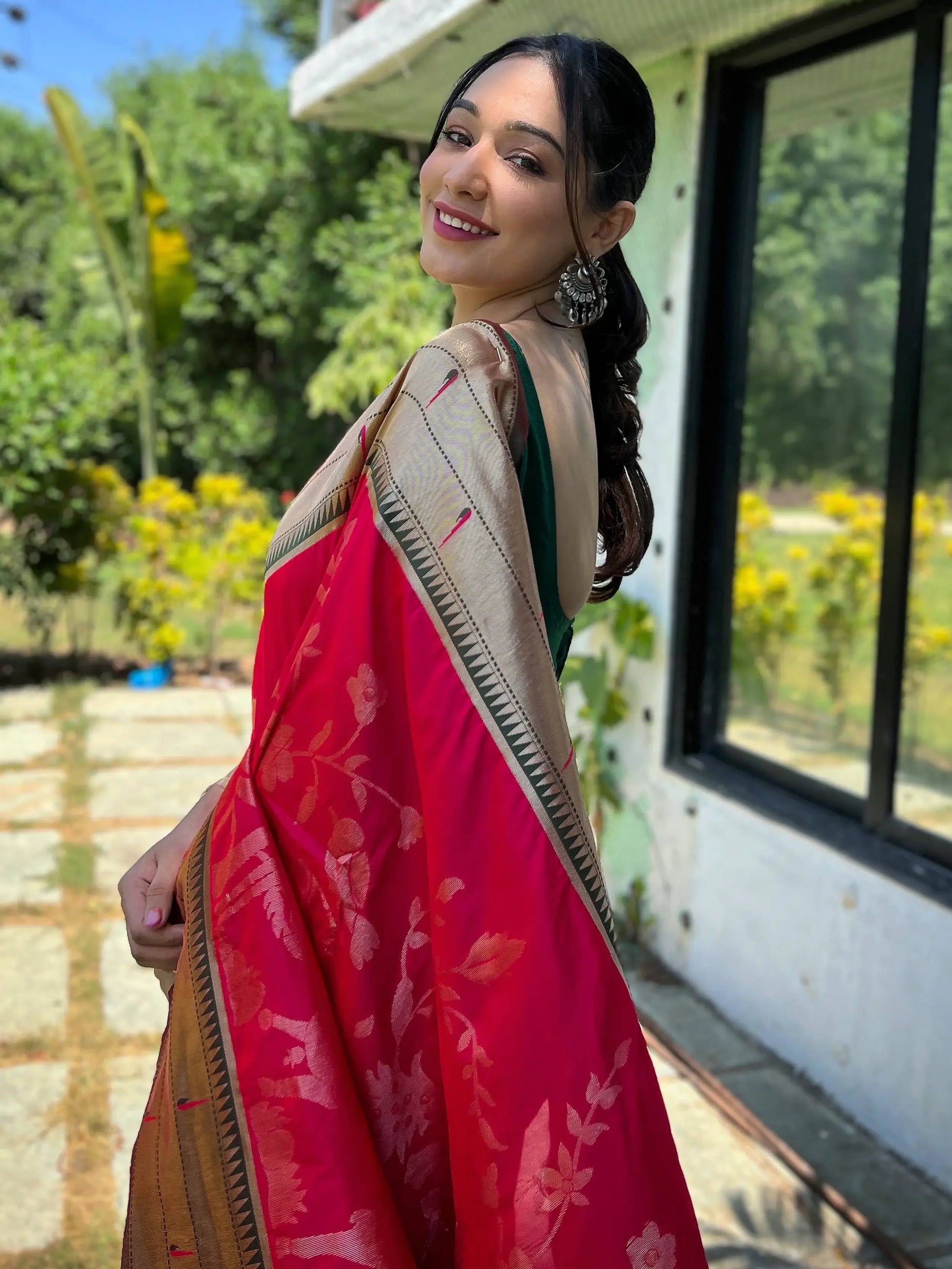 Gorgeous Rani Pink Woven Paithani Silk Classic Saree With Blouse - Zeel Clothing