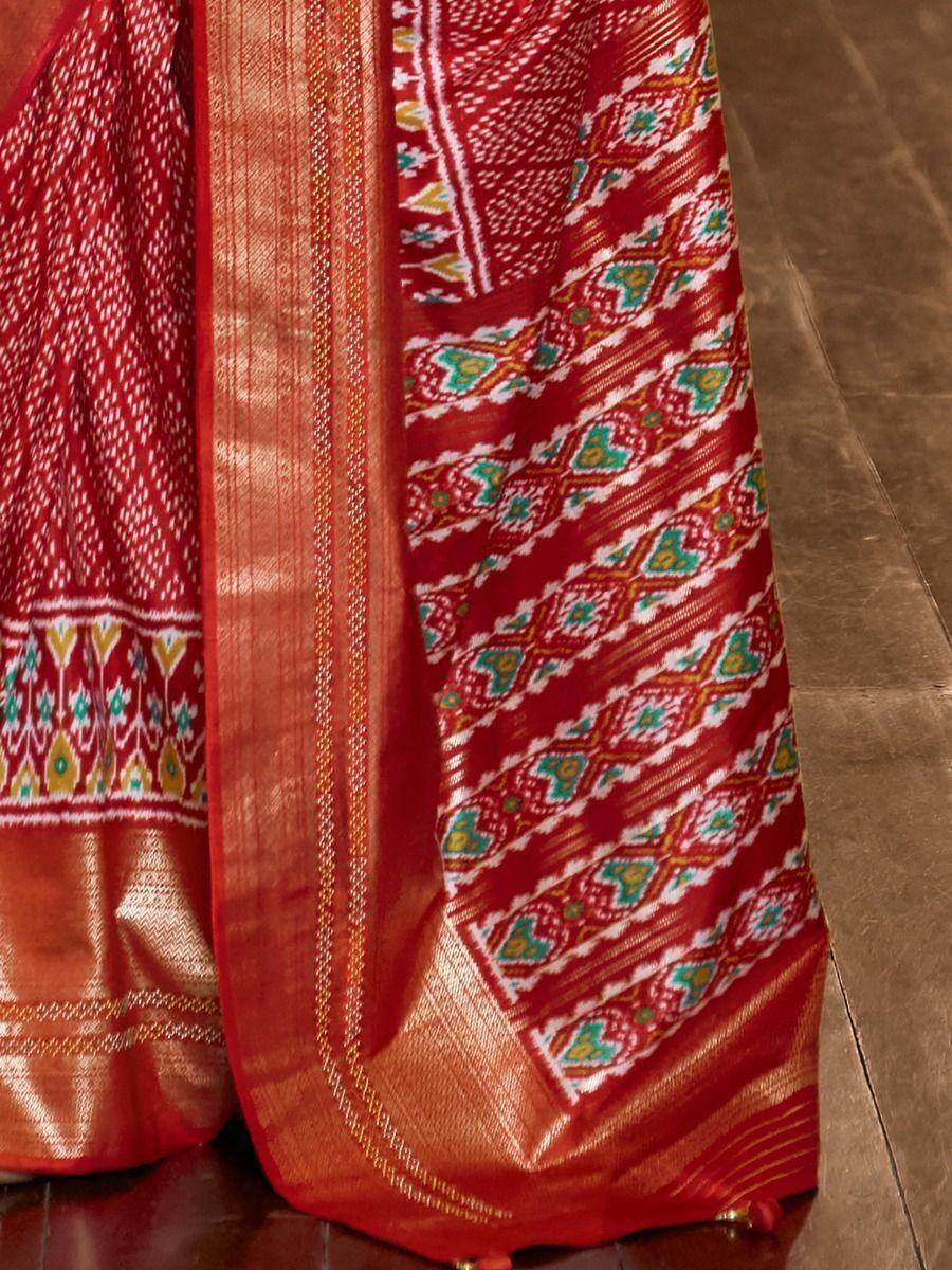 Gorgeous Red Digital Printed Patola Silk Wedding Wear Saree - Zeel Clothing